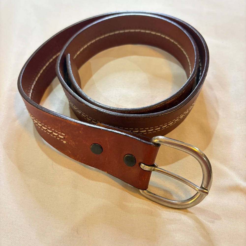 Carhartt Mens Brown Cowhide Genuine Leather Belt Silver Buckle Size 36